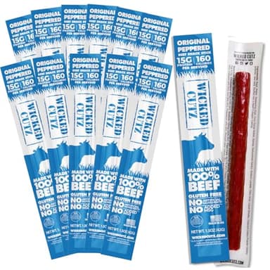 Original Peppered Beef Sticks, 15g Protein Per Beef Stick, Tender & Juicy Extra Large Meat Stick, USA Made High Protein Meat Sticks, Carnivore Snacks (12 Pack)
