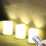 Set of 3 Outdoor IP44 Warm White LED Rainproof Waterproof Flameless Battery LED Pillar Candles with Remote and Timer, Plastic, Won't Melt, Weather Resistant Design 3 x 4", Timer 24hours