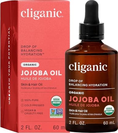 Cliganic Organic Jojoba Oil, 100% Pure (2oz) | Natural Cold Pressed Unrefined Hexane Free Oil for Hair & Face | Base Carrier