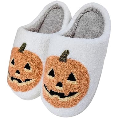 HIPINISS Halloween Pumpkin Slippers for Women Men Halloween Spooky Lantern Plush Warm Slippers Indoor Outdoor Memory Foam House Home Winter Shoes,Pumpkin White 41-42