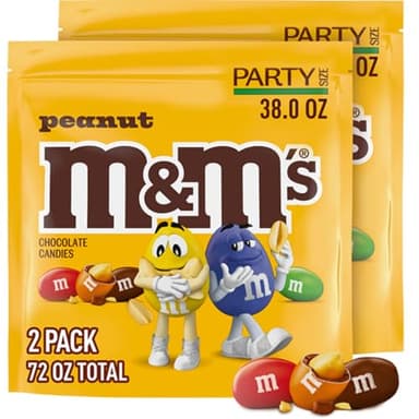 M&M'S Peanut Milk Chocolate Candy, Chocolate Candy Bulk, Party Size 38 oz Bag (Pack of 2)
