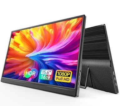 WGK 15.6 inch Portable Monitor 1080P FHD Travel Display HDMI/USB-C Compatible with Laptops, Desktops, Phones, PS, Mac, Xbox, Switch, and Other Gaming Devices Includes Stand and Speakers VESA
