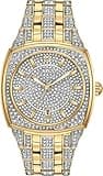 Bulova Men's Crystals Phantom Gold Tone Stainless Steel 3-Hand Quartz Watch, Cushion Shape Dial and Curved Mineral Crystal Style: 98B323