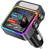 Nulaxy 54W Bluetooth 5.3 Car Adapter with 4 Charging Ports [PD 36W & QC3.0 18W], Wireless Radio FM Transmitter with Deep Bass Player & 5 Colors LED Backlit, Hands-Free Calling, Black
