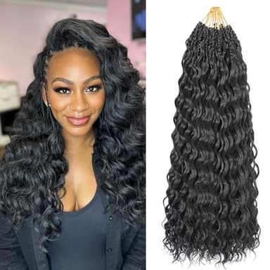 Ocean Wave Crochet Hair Pre Looped Curly Crochet Hair for Black Women Short Deep Wave Pre Looped Synthetic Crochect Hair 18 Inch 9 Packs (1B)