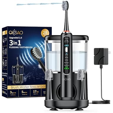 OILSAO Electric Toothbrush with Water Flosser Combo in One, Professional Flossing Toothbrush for Teeth Cleaning and Flossing, Plaque Removal, Rechargeable,5 Brush Modes & 3 Flossing Speeds,500ML,Black