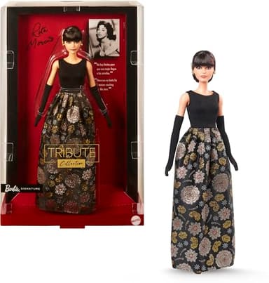 Barbie Signature Tribute Collection Rita Moreno Collectible Doll in Black & Gold Gown with Gloves and Shoes, Includes Doll Stand