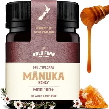 Gold Fern Honey - Raw New Zealand Manuka Honey | 8.8oz MGO 100+ | Pure, Natural, Unpasteurized, and Unfiltered Superfood Honey, Traceable from Hive to Hand.