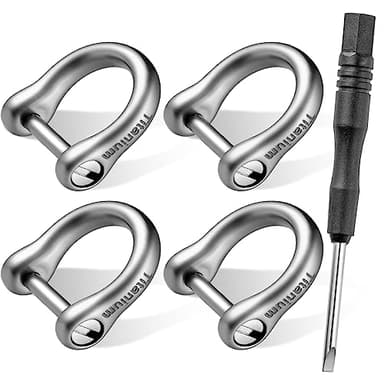 FEGVE Small Titanium Key Ring with Screw Shackle - Car Fob Keychain Heavy Duty Strong Mini Titanium D Rings -1/3 Inch/9mm (Silver 4 Pack)