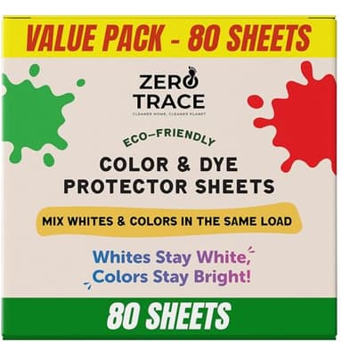 Zero Trace Color Catchers for Laundry - Protects Clothes with Laundry Color Dye Catcher Sheets and Bleed Remover - 80 Sheets