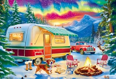 300 Piece Puzzles for Adults, Jigsaw Puzzles for Kids - Northern Lights Forest RV