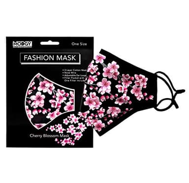 MODGY Fashion Mask 3-Layer Cloth Face Masks with Filter Pocket Insert, Nose Wire, Adjustable Ear Loops, Breathable, Reusable, Washable, Women, Men, Adults, Cherry Blossom