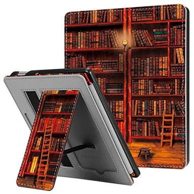 CaseBot Stand Case for Kindle Oasis (10th/9th Generation, 2019/2017 Release) - Premium PU Leather Sleeve Cover with Card Slot and Hand Strap, Library