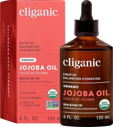 Cliganic Organic Jojoba Oil, 100% Pure (4oz) | Moisturizing for Face, Hair, Skin & Nails | Natural Cold Pressed Hexane Free | Base Carrier Oil