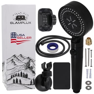 RV Outdoor Shower Head Kit with Garden Hose Fitting and Suction Cup - RV Outside Shower - Easily Installed and Removed On Outside of Camper (RV Shower Head Kit with on/off switch, Black)