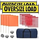 Newwiee 15 Pcs Safety Flag Kit Includes 2 Oversized Load Banner Oversize Load Sign, 8 Red and Orange Flag Warning, 1 Bag and 4 Magnet for Truck Cargo Pedestrian Crossings Construction