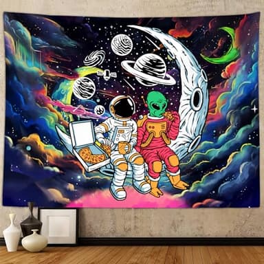 Sanzugh Funny Space Astronaut Alien Tapestry for Men Guys Bedroom, Cool Trippy Universe Planet Art Tapestries Wall Hanging College Dorm Boys Room Decor 60"X40", Psychedelic Blacklight Galaxy Poster