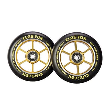 CLAS FOX 100mm One Pair Pro Stunt Scooter Wheels with ABEC-9 Bearings CNC Metal Core Graviti (2pcs) (Black PU Gold Core)