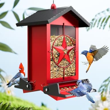 Squirrel Proof Bird Feeders for Outdoors with Weight-Activated, Metal 5LB Large Wild Bird Feeders for Cardinals,Blue Jay,Finch, Weatherproof Durable Hanging Bird Feeder for Backyard,Garden (Red)