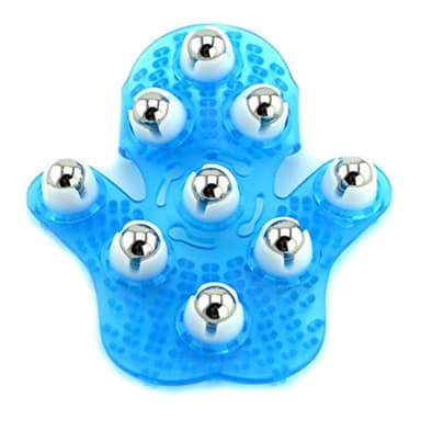 SAMYO Palm Shaped Massage Glove Body Massager with 9 360-degree-roller Metal Roller Ball Beauty Body Care (Blue)