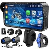Weuaste Motorcycle DVR, Motorbike Dash Cam, 6.25" Motorbike GPS Navigation System, Motorcycle Carplay/Android Auto with TPMS, Touchscreen, IP67 Waterproof, Loop Recording, 128G TF Card, Support Siri