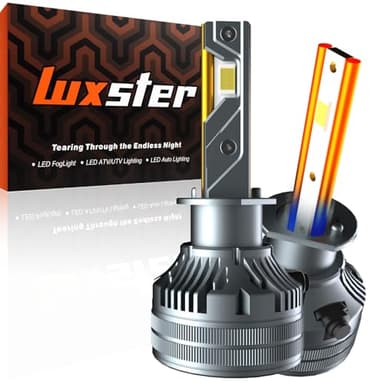 LUXSTER Punisher H1 LED Bulbs, 60000LM Ultra Bright, H1 Plug Adapters Included, Plug-N-Play Installation, Foglight Bulbs, 6000K Pure White, IP68 Waterproof, Pack of 2