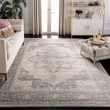 SAFAVIEH Brentwood Collection Area Rug - 10' x 13', Cream & Grey, Medallion Distressed Design, Non-Shedding & Easy Care, Ideal for High Traffic Areas in Living Room, Bedroom (BNT865B)