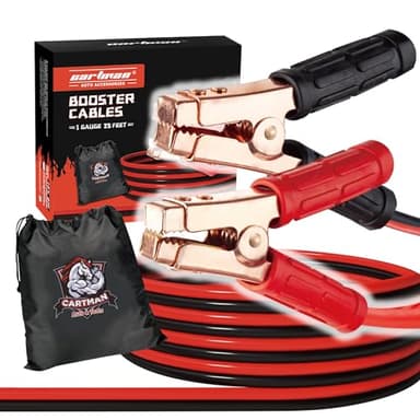 CARTMAN 1 Gauge 25Feet Jumper Cables 800AMP Heavy Duty Booster Cables with Carry Bag
