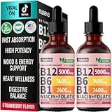 (2 Pack) Vitamin B12 and B6 Liquid Drops, B12 Sublingual Vitamin B Complex - B 12 Vitamin 5000mcg - B12 Methylcobalamin for Energy, Brain, and Heart Support with 27,200 mcg, Strawberry, 80 Servings