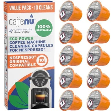 Caffenu Nespresso Compatible Cleaning Pods. 10 Cleaner Capsules. Improved Coffee Flavor. For Nespresso Originaline, Use with Descaling Kit.