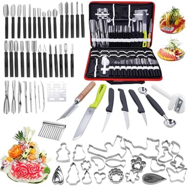 80-Piece Stainless Steel Fruit Carving Tools Set - Professional Watermelon Carving Knife Kit with Ergonomic Handles & Portable Case, Durable Fruit Cutting Tools for Culinary Arts, Sculpting, Peeling