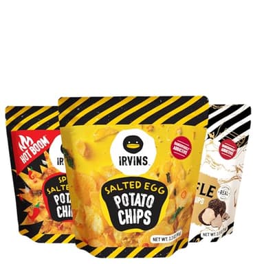 IRVINS Potato Chips Crisps Variety Pack – Salted Egg, Spicy Salted Egg, Truffle, Premium Hand Cooked, Halal, Keto-Friendly, High Protein Snack, Dangerously Addictive (3 Pack: 3.7 oz, 3.7 oz, 2.5 oz)