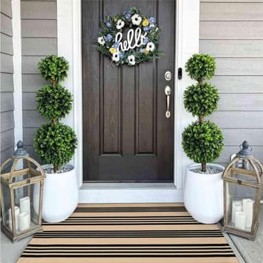 OJIA Outdoor Door Mat 27.5"x43", Black and Tan Outdoor Rugs Cotton Hand-Woven Front Door Rug Machine Washable Door Mats Striped Entry Rug for Front Porch/Farmhouse/Kitchen/Entryway/Outdoor Decor