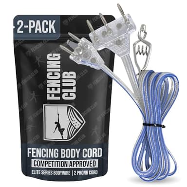 Fencing Club Fencing Foil/Saber Body Cord, Elite Series Bodywire, 2 Prong Cord, Clear Wire, Competition Approved (2 Pack)