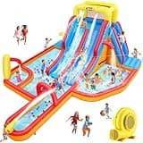 Whubefy Giant Inflatable Water Slide Park, 18X14X7 Ft Bounce House for 5-12 Summer Fun, 840D+420D Oxford Fabric, Long Slide/Splash Pool/680W Blower/10 Accessories, Suitable for 10 Kids, Indoor&Outdoor