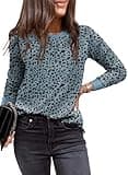 EVALESS Womens Polka Dots Tops Crewneck Long Sleeve Shirts Trendy Fall 2024 Lightweight Loose Sweatshirts Gray Medium