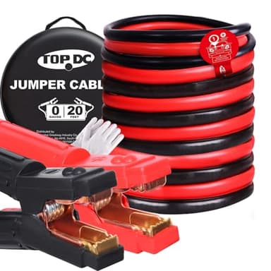 TOPDC Jumper Cables Heavy Duty 0 Gauge 20 Feet 1000Amp Booster Cables for Car Battery, Heavy Duty 2/0 Gauge Cables for Diesel Trucks, Protable Jumper Cables Kit with Case, Gloves