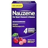 Nauzene Non-drowsy Upset Stomach & Nausea Relief Chewable Tablets - Fast-Acting Relief in 4 Minutes - Doctor Recommended - Wild Cherry Flavor, 56 ct