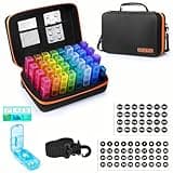 Monthly Pill Organizer 3 Times a Day with 1Pill Cutter&1 Strap&32 Day Sticker&4 Week Sticker&31 Daily Compartments,Pill Organizer Monthly 3 Times a Day Larger Design,Comfortable Handle,BPA-Free.