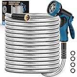 Garden Hose 50FT, Water Hose with 10 Function Nozzle, Garden Hose Metal with Leak-proof Connectors, Kink-Free & Ultra Flexible, Rust/Pet/Puncture Proof for Lawn, Yard, RV, Car Wash, 550PSI