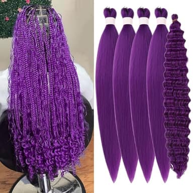 Purple Braiding Hair Pre stretched Curly Deep Wave Crochet Braids Prestretched Braiding Hair Ez Braid Hypoallergenic Knotless