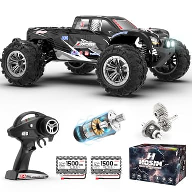Hosim 1:10 Scale RC Truck 48+ KMH Remote Control Car for Adults, 4X4 Off-Road RC Car with Headlights, All Terrains Electric RC Cars for Boys Age 8-12, Waterproof Fast Racing Toy Gift Monster Trucks