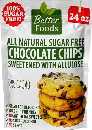 BetterFoods Sugar Free Mini Chocolate Chips Sweetened with Allulose — Only 3 Ingredients, 0 Net Carbs, Keto Friendly, No Sugar Alcohols, No Stevia, No Artificial Sweeteners, Diabetic Friendly, Gluten Free, Vegan, Non-GMO