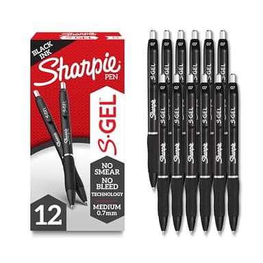 Sharpie S-Gel Gel Pens, Black Barrel, Medium Point (0.7mm), Black Gel Ink Pens, 12 Count - Home, Office, School, Journaling, Writing, Note-Taking, Teacher Supplies