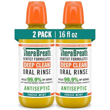 TheraBreath Deep Clean Mouthwash, Antiseptic Benefits, Fresh Mint Flavor, Dentist Formulated, Alcohol Free, 16 fl oz (Pack of 2)