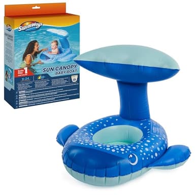 Swimways Sun Canopy Baby Boat, Inflatable Baby Pool Float & Swimming Pool Accessories with Fast Inflation, Whale Toys for Kids Aged 9-24 Months