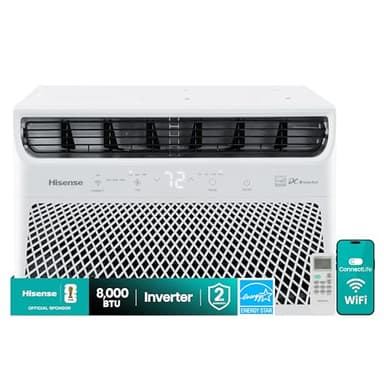 Hisense 8,000 BTU Smart Inverter Window Air Conditioner, 3 modes (Cooling, Fan, Dehumidifier), Easy Installation,Ultra Quiet, 37.6% more Energy Saving, 2 Years Warranty