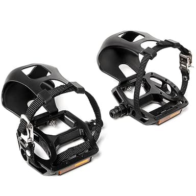 Bucklos Bike Pedals with Toe Cages and Straps - Bicycle Toe Clips Cage Compatible with Road Bike/Peloton/Mountian Bikes/MTB - Toe Clip Pedal for Wide Shoes Indoor Outdoor Cycling