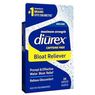 Diurex Caffeine-Free Bloat Relief, Maximum Strength, Relieve Water Bloat Discomfort, Up to 6 Hours of Relief, 24 Count