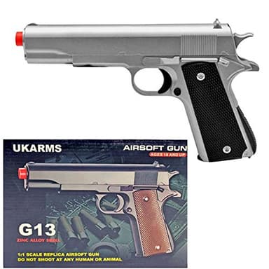 g13 1911 style metal airsoft spring pistol 340 fps (silver)(Airsoft Gun)